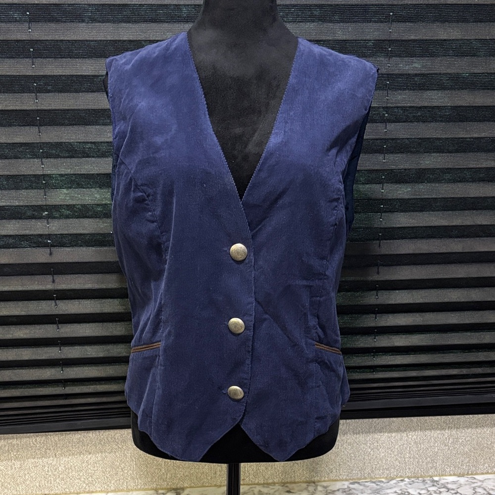 Coldwater Creek Blue Corduroy Floral Etched‎ Metal Buttons Western Vest WN LRG